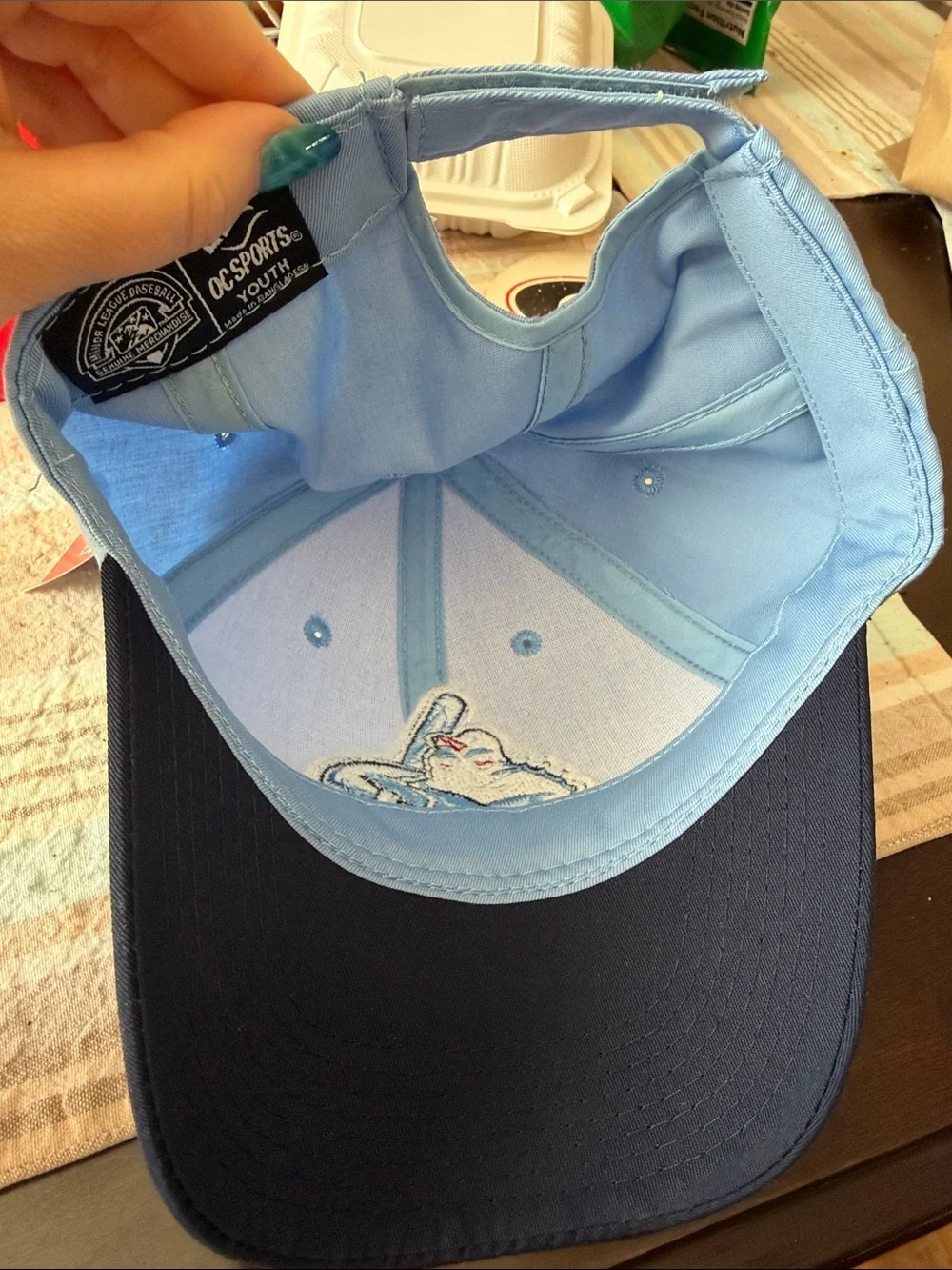 Lakewood Blueclaws Light Blue & Navy Baseball Cap with Shark Logo - Youth